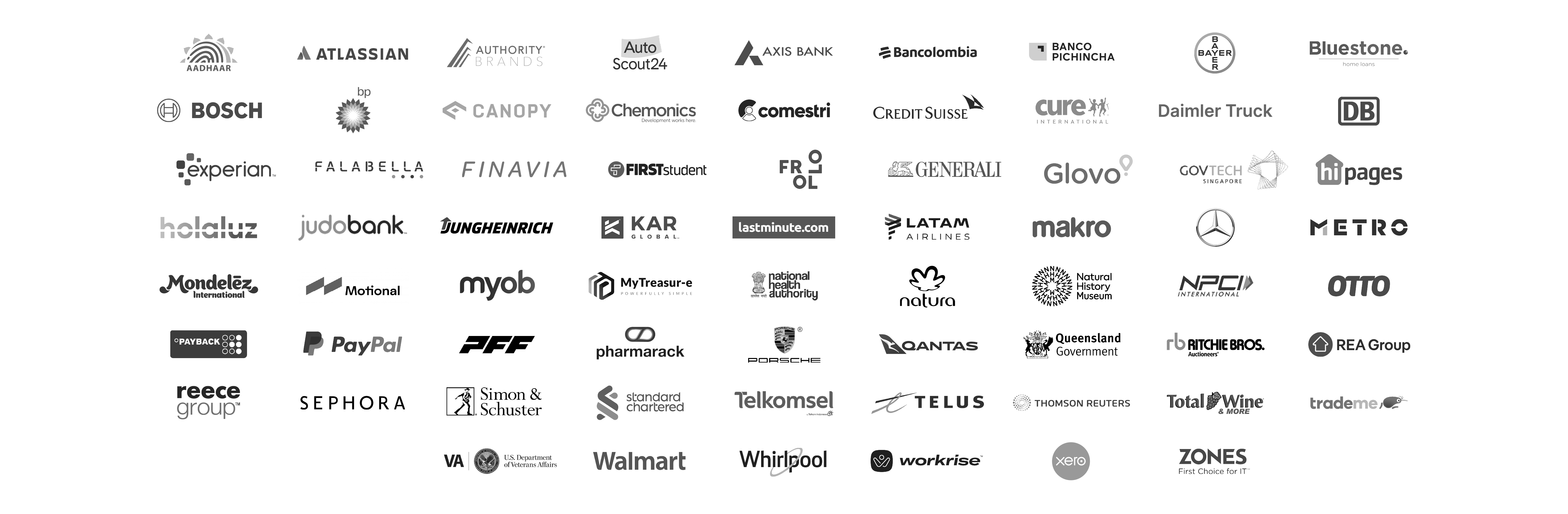 A list of 30+ Thoughtworks clients including brands like Daimler, Autoscout24, Bosch, Qantas and GoJek