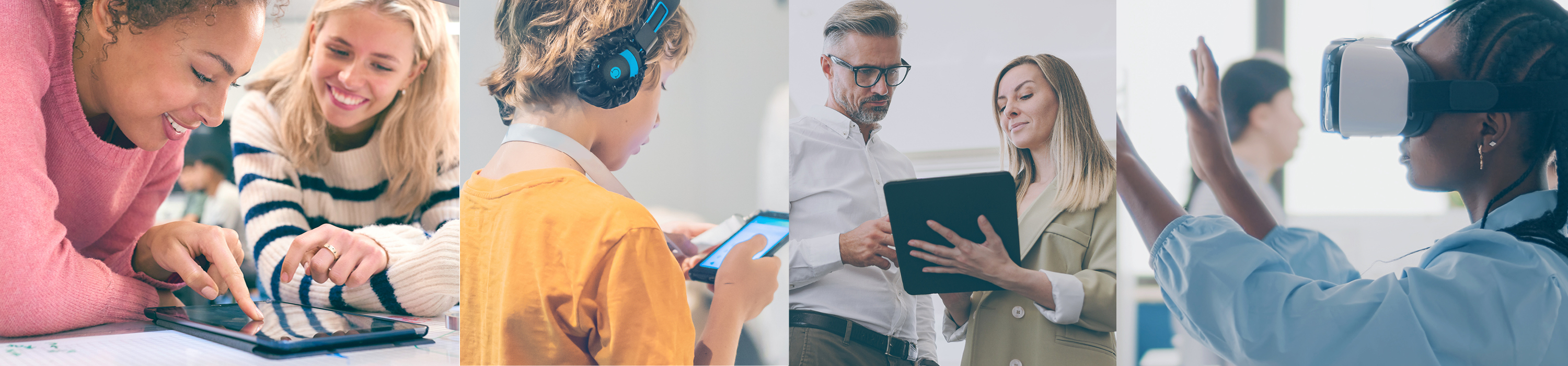 Diverse people interacting with digital products