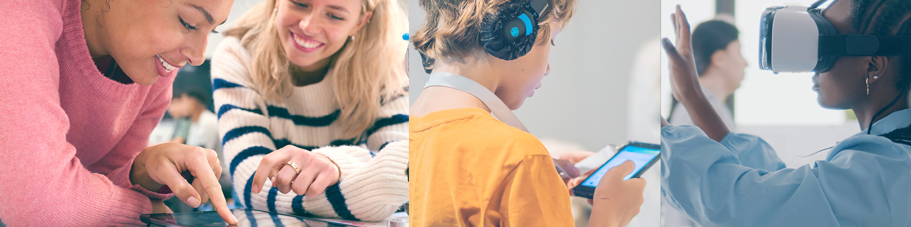 Diverse people interacting with digital products